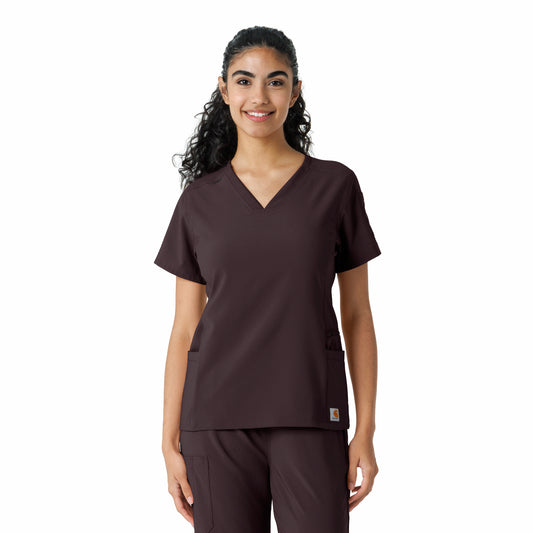 Force Cross-Flex C13310 Women's Knit Panel Scrub Top Dark Sepia