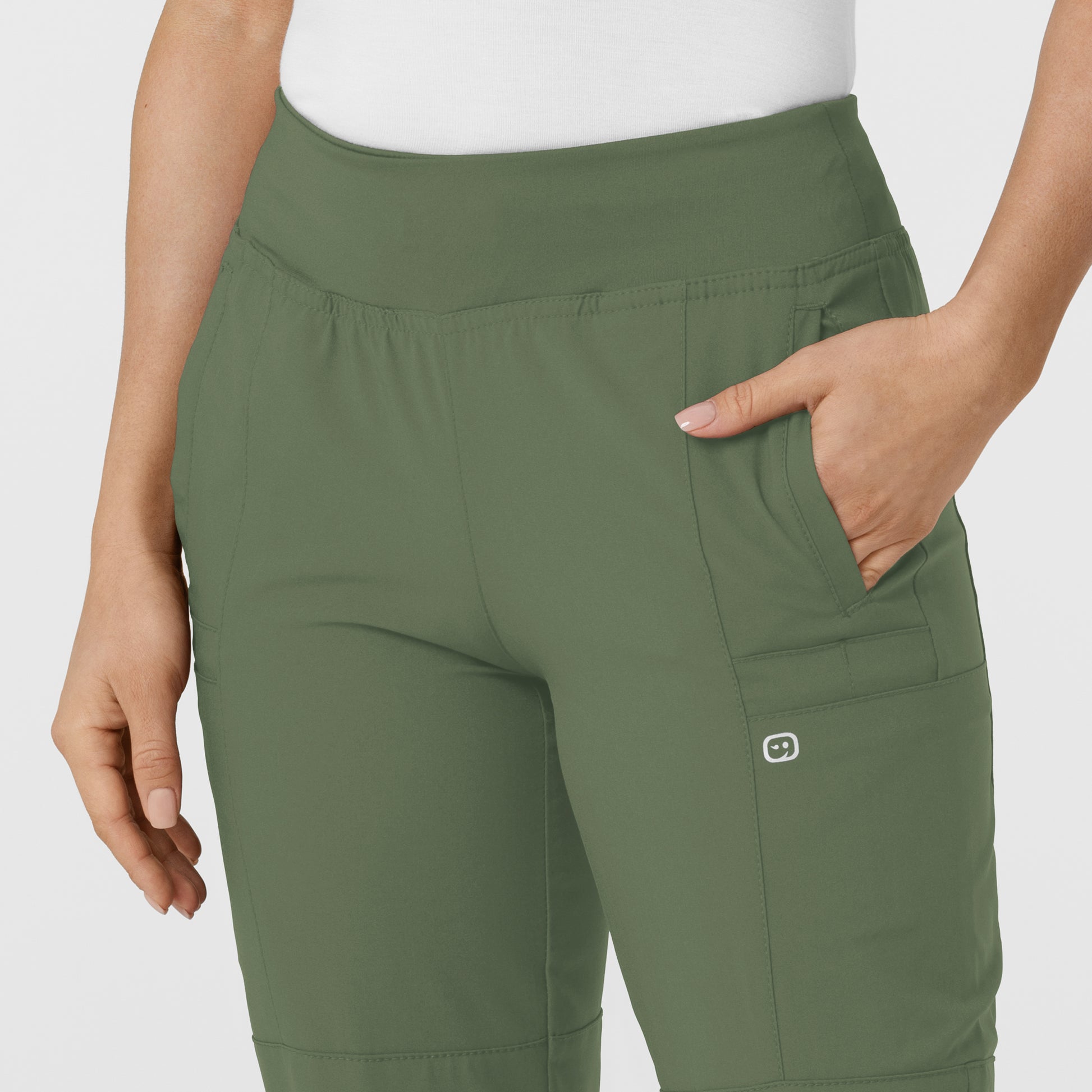 W123 5555 Comfort Waist Cargo Jogger Scrub Pants Olive Model Image Left Side | Wink