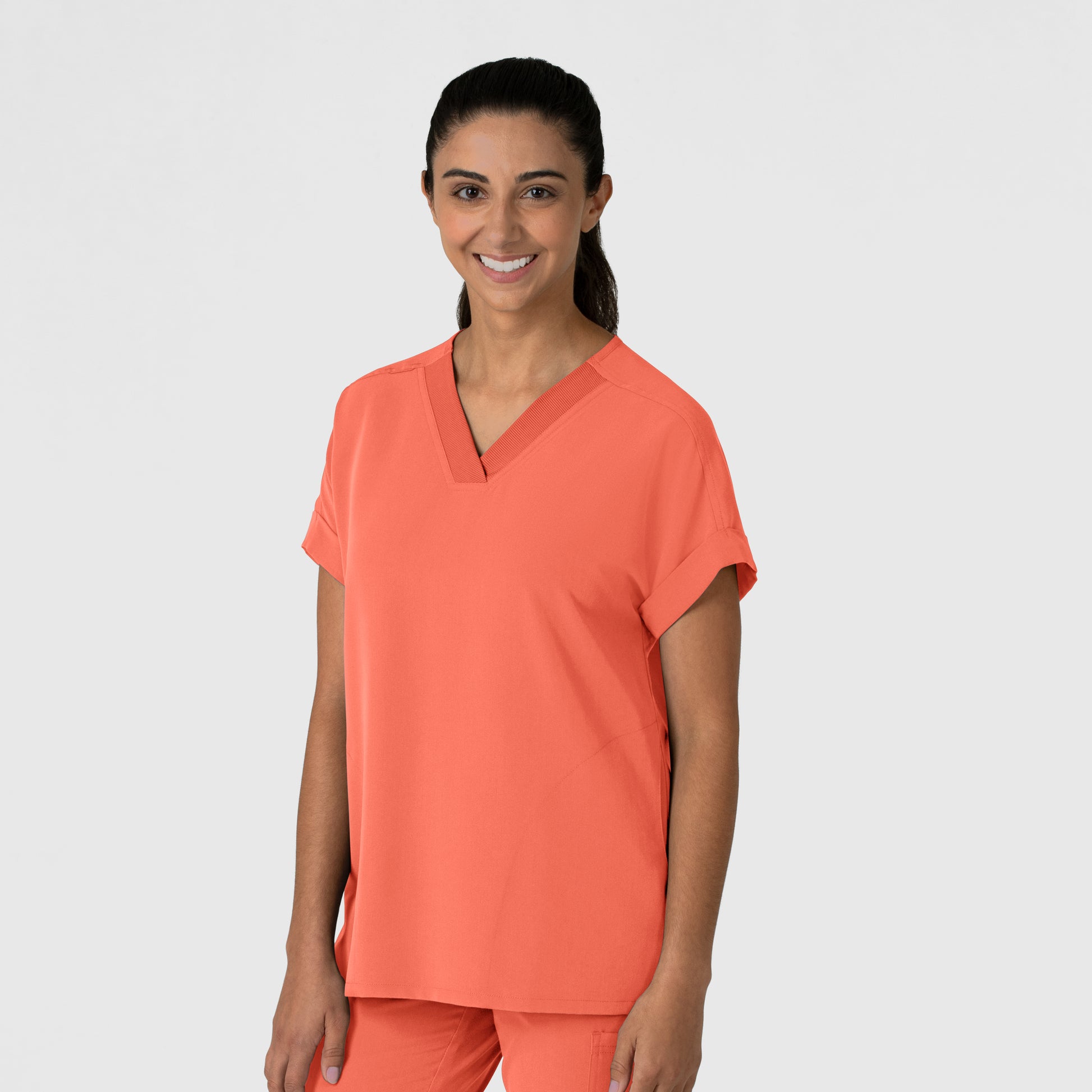 Nova 6232 Drop Shoulder Boxy Scrub Top Sugar Coral Model Image Left Side | Wink