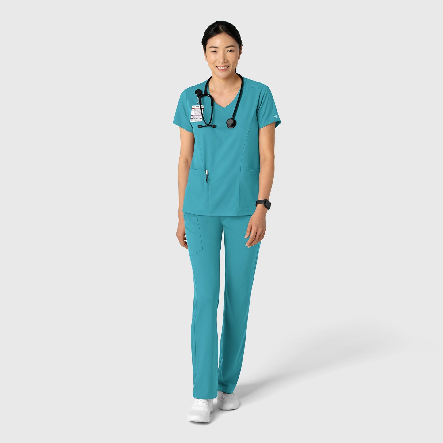 Boundless 6251 2-Pocket V-Neck Scrub Top Teal Model Image Alternate | Wink