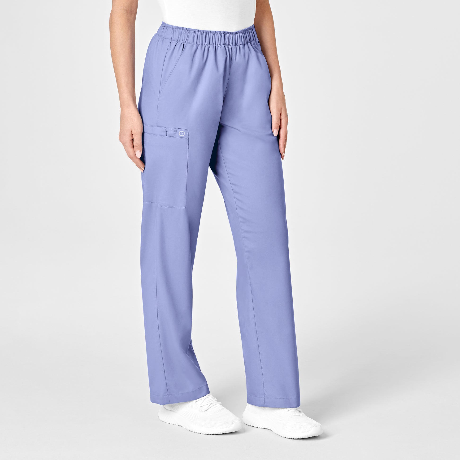 WonderWORK 501 Pull-On Cargo Scrub Pants Ceil Blue Model Image Right Side | Wink