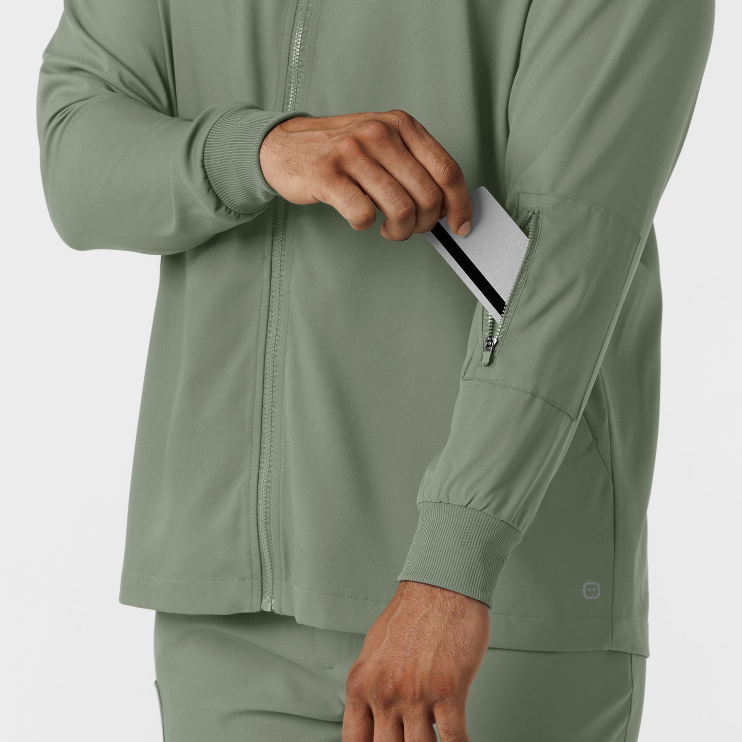 Boundless 8351 Men's Warm Up Scrub Jacket Sage Model Image Alternate | Wink