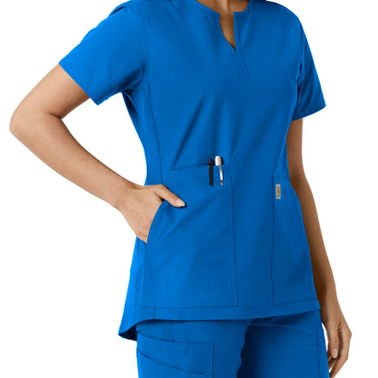 Force Essentials C12413 Notch Neck Tunic Knit Panel Scrub Top Royal Model Image Alternate | Carhartt