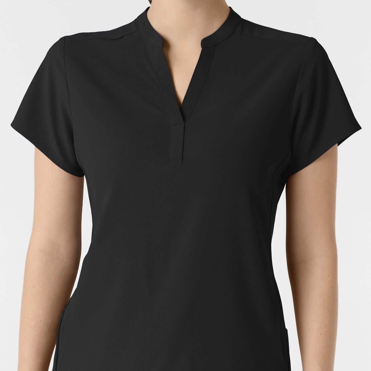 RENEW 6734 Mandarin Collar Scrub Top Black Model Image Left Side | Wink