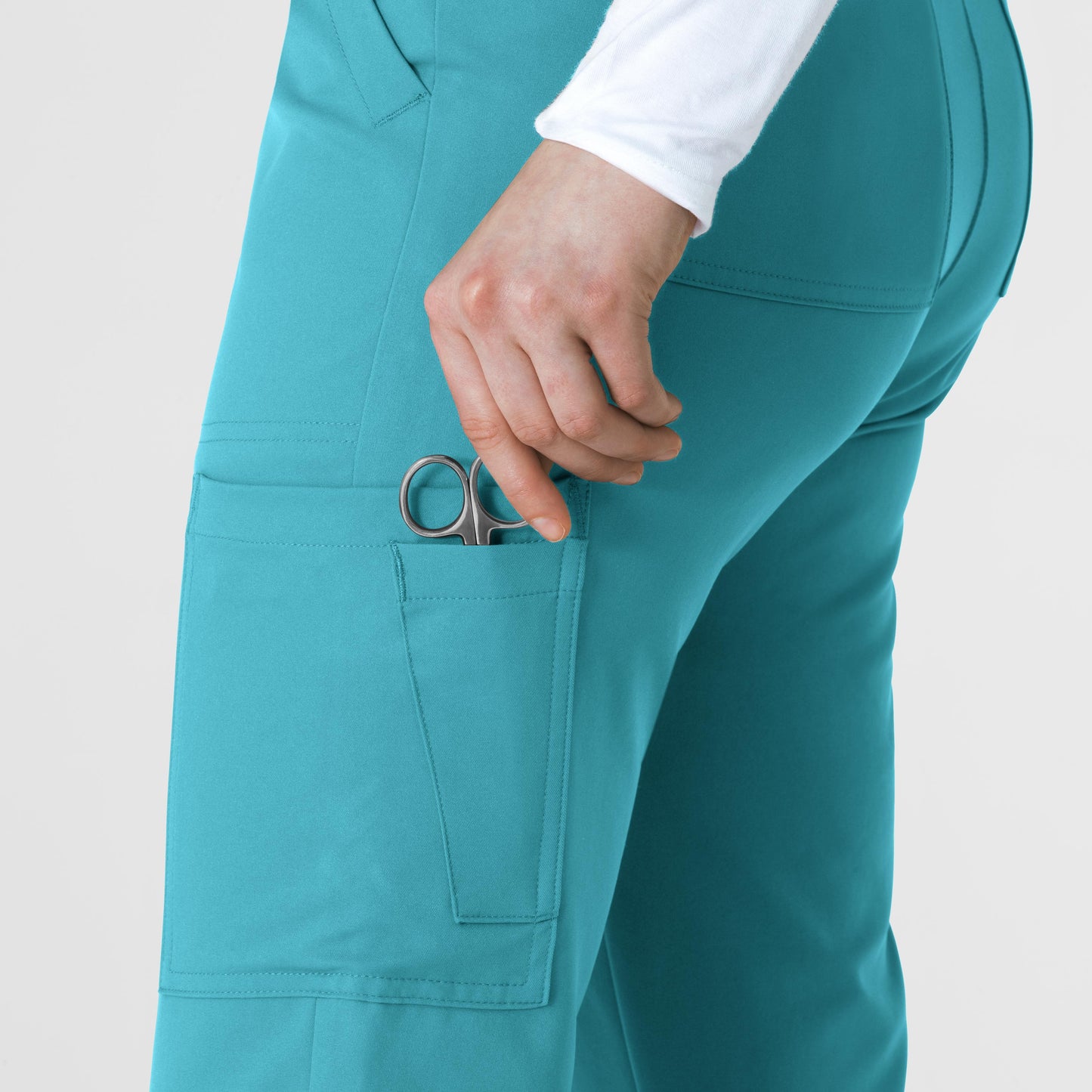 Thrive 5222 Cargo Straight Slim Leg Scrub Pants Teal Blue Model Image Alternate | Wink