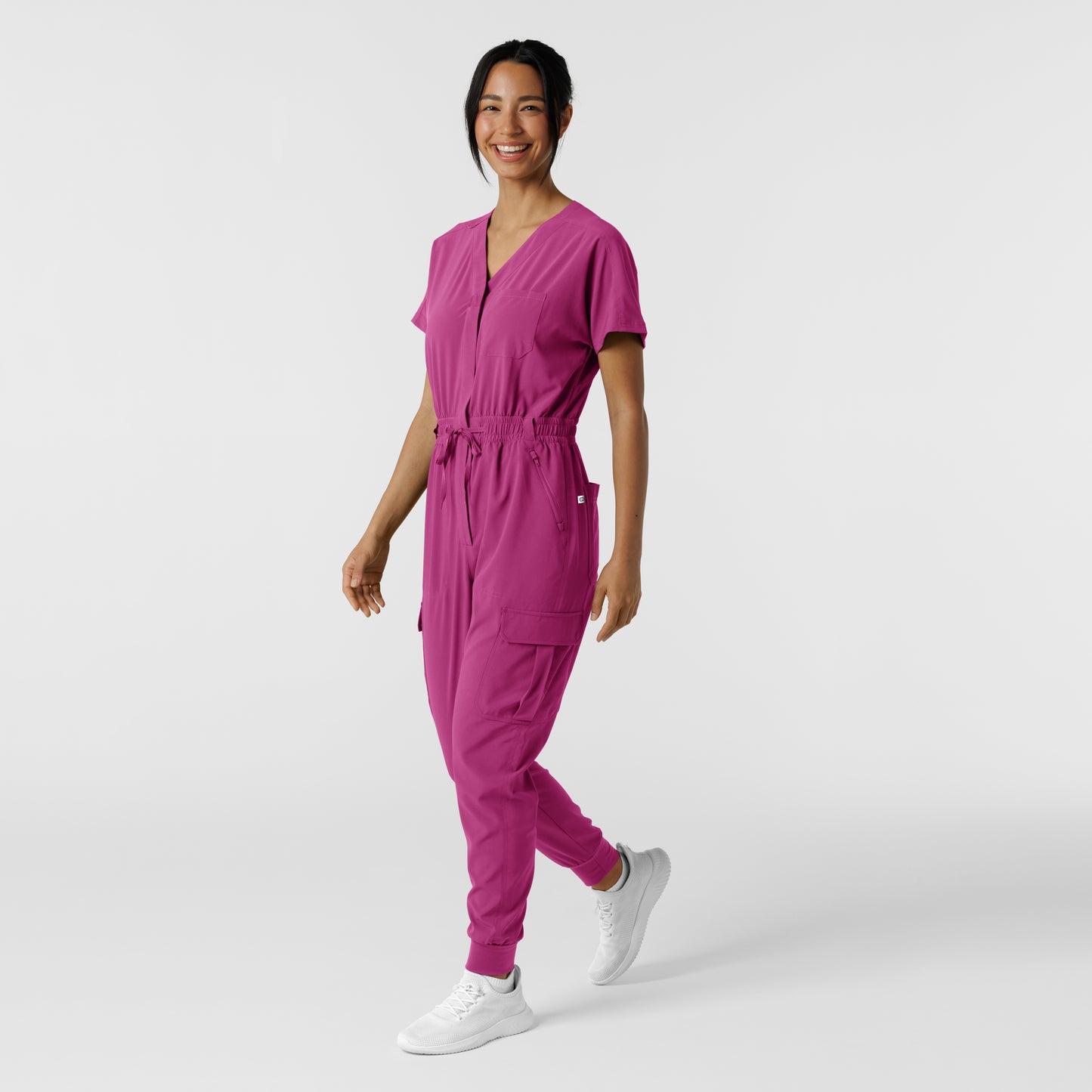 RENEW 3234 Cargo Jogger Scrub Jumpsuit Raspberry Model Image Right Side | Wink