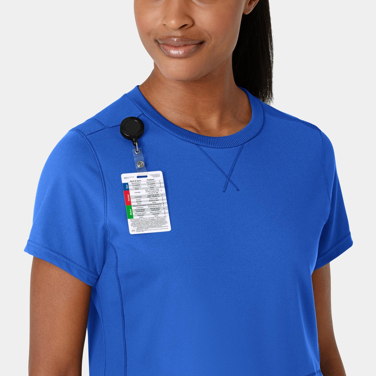 RENEW 6359 Knit Flex-n-Reach Crew Neck Scrub Top Royal Model Image Left Side | Wink