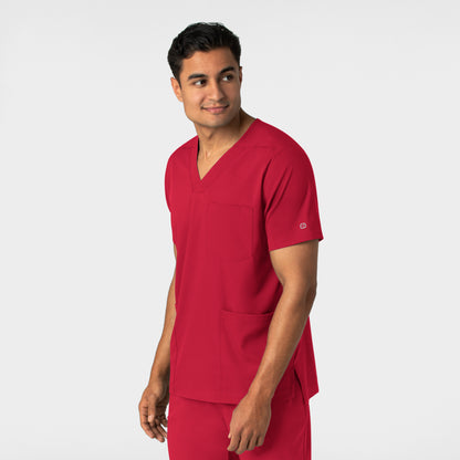 Boundless 6351 Men's Multi Pocket V-Neck Scrub Top Red Model Image Right Side | Wink