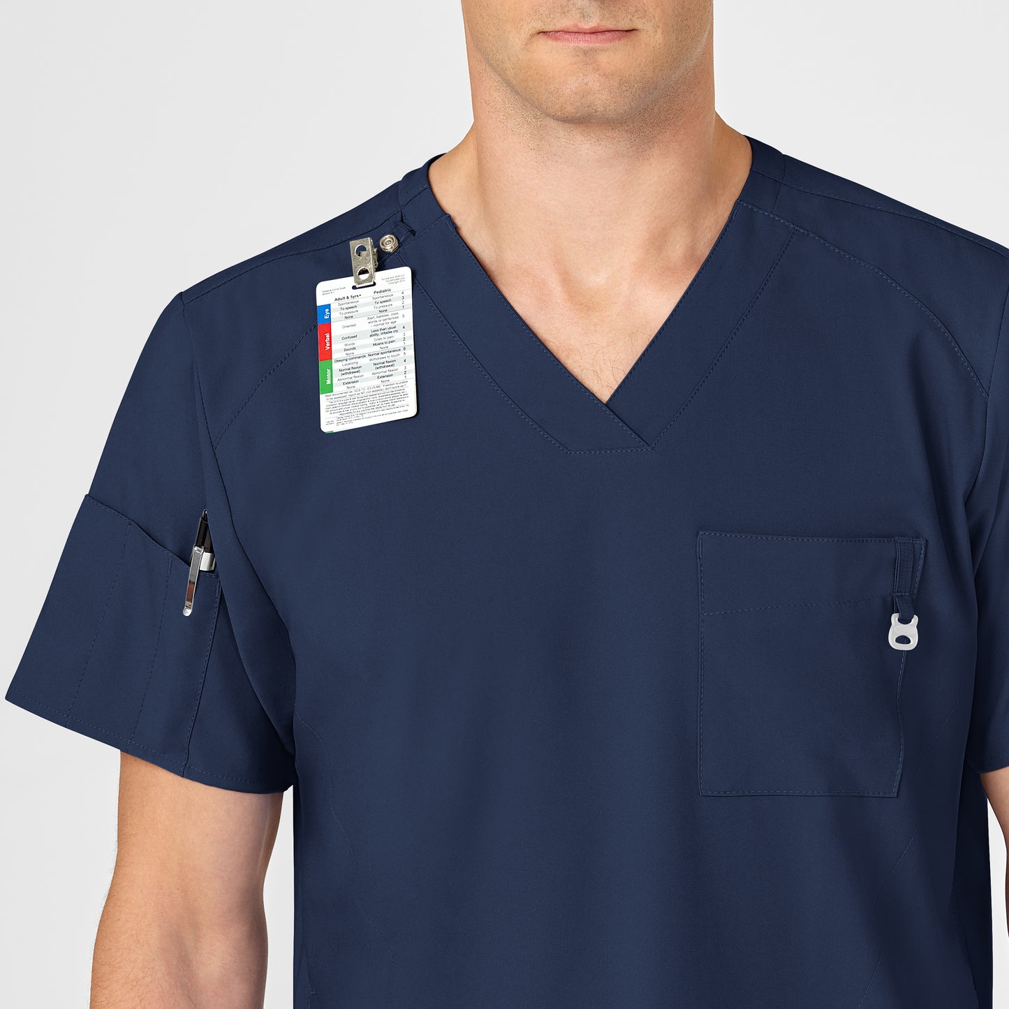 W123 6355 Men's V-Neck Scrub Top Navy Model Image Alternate | Wink