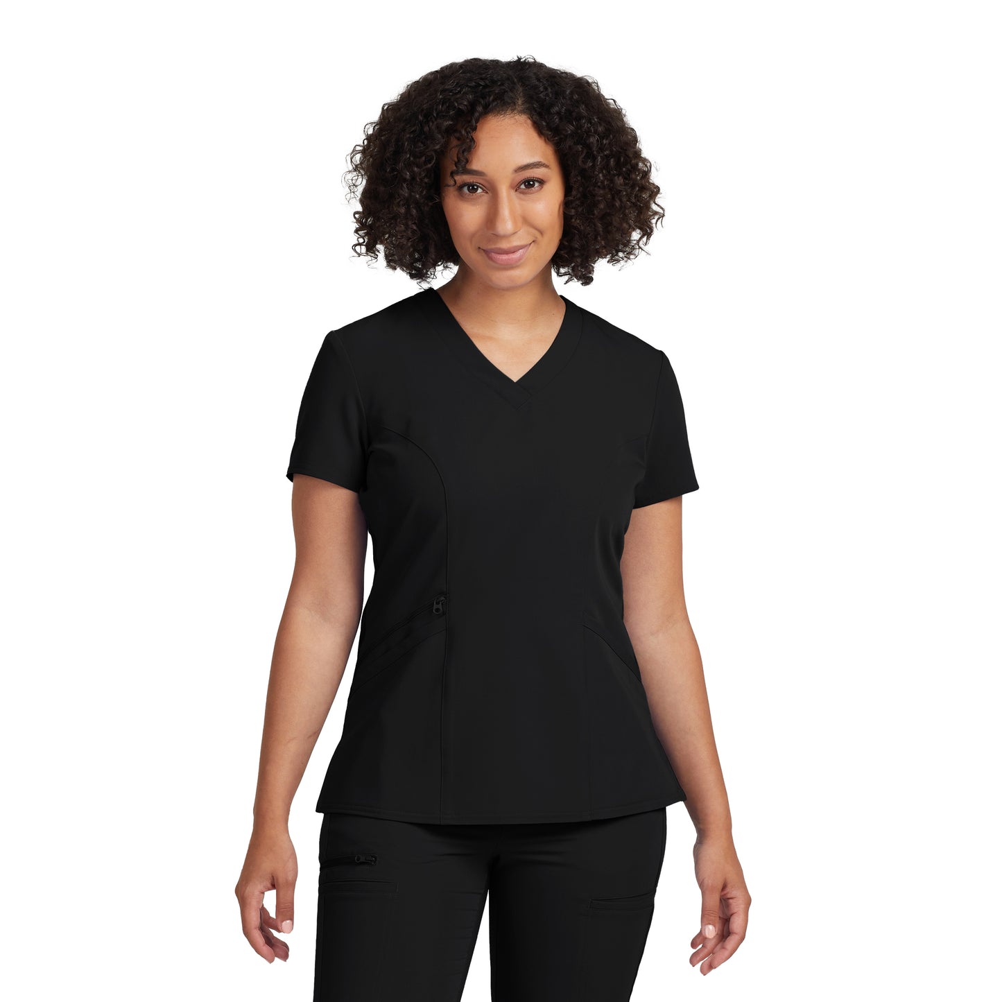 V-Tess WT134 Women's 3 Pocket V Neck Scrub Top Black Image