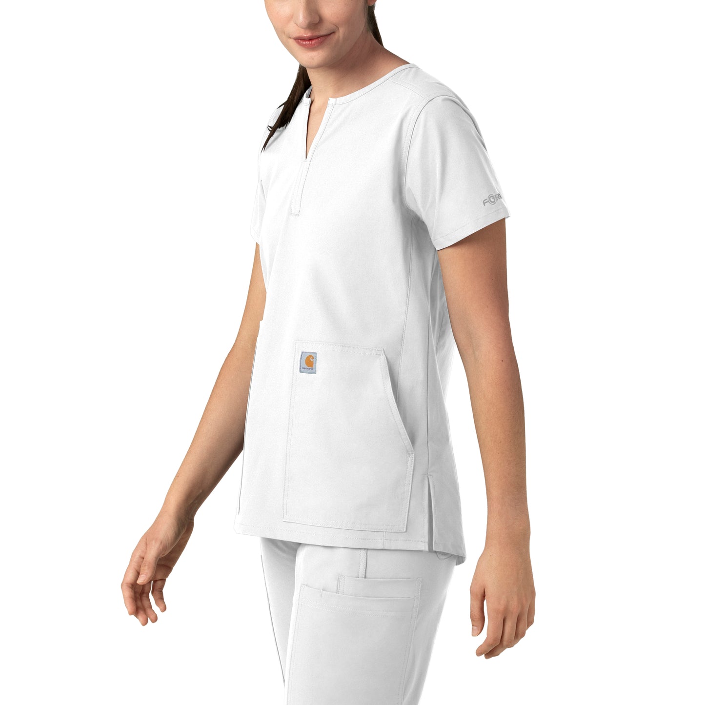 Force Essentials C12213 Notch Neck Tunic Scrub Top White Model Image Right Side | Carhartt