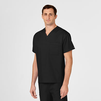 WonderWORK 100 Unisex V-Neck Scrub Top Black Model Image Alternate | Wink