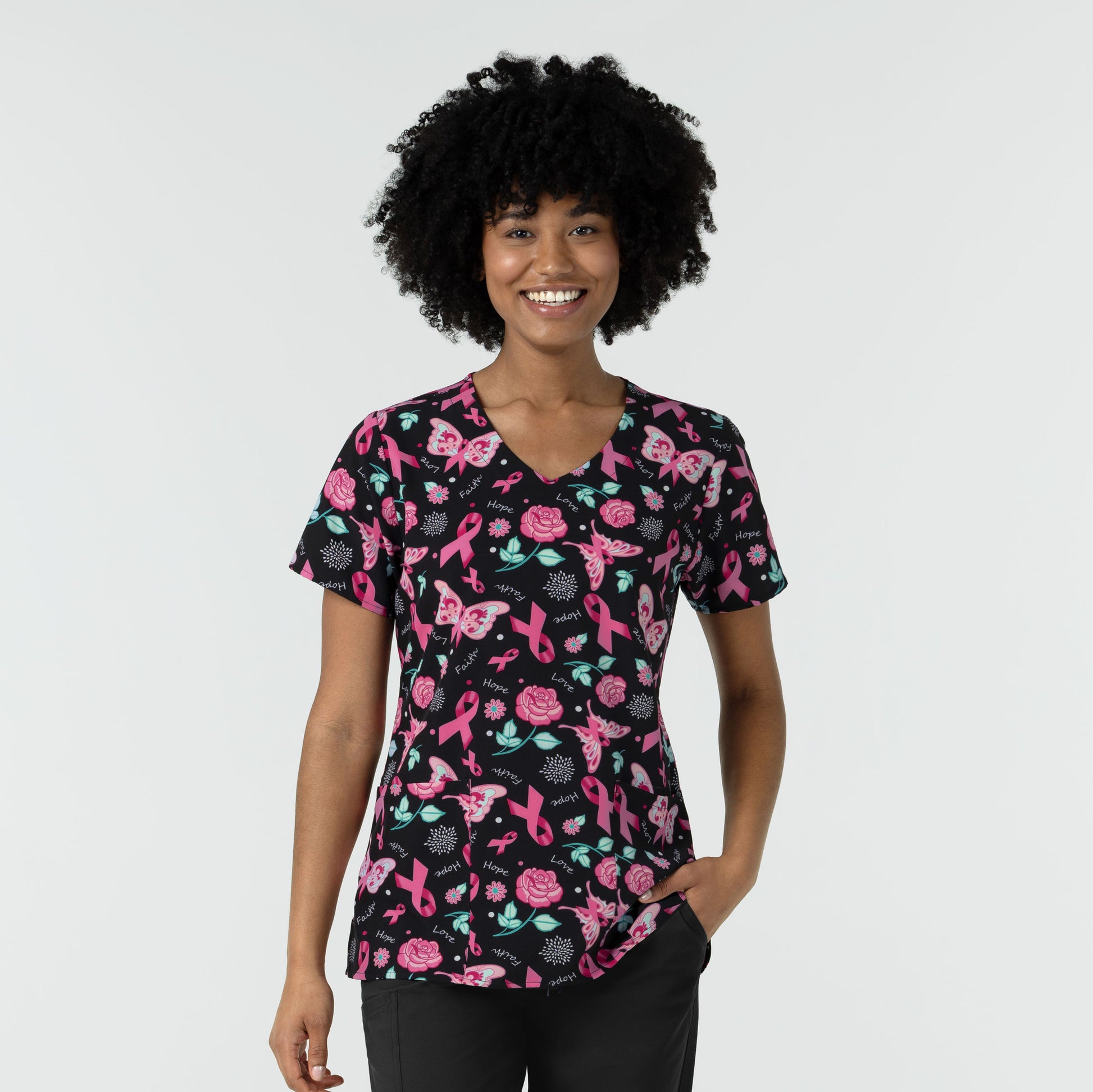 Fashion Prints 6147 Women's V-Neck Print Scrub Top Resilient Roses