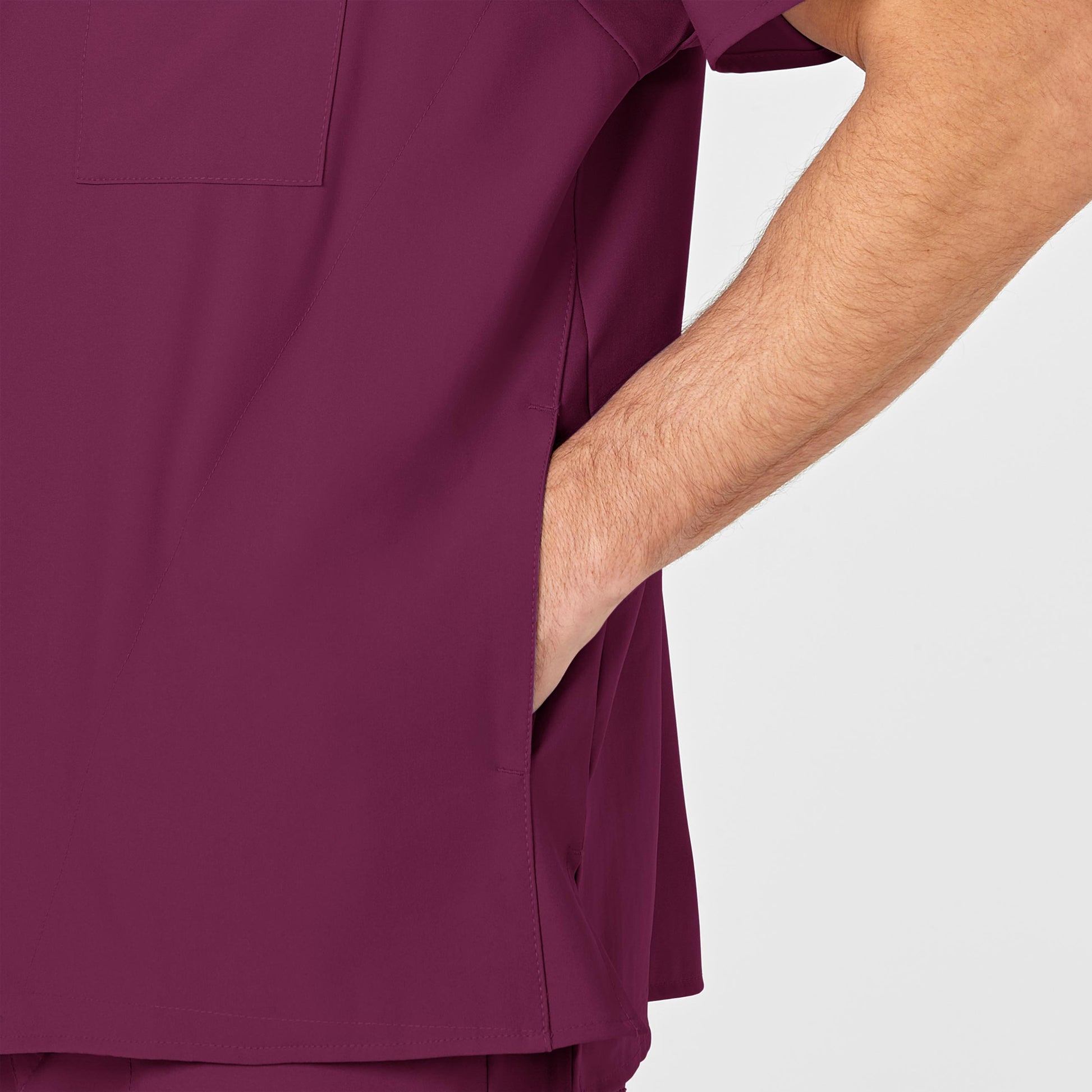 W123 6355 Men's V-Neck Scrub Top Wine Model Image Alternate | Wink